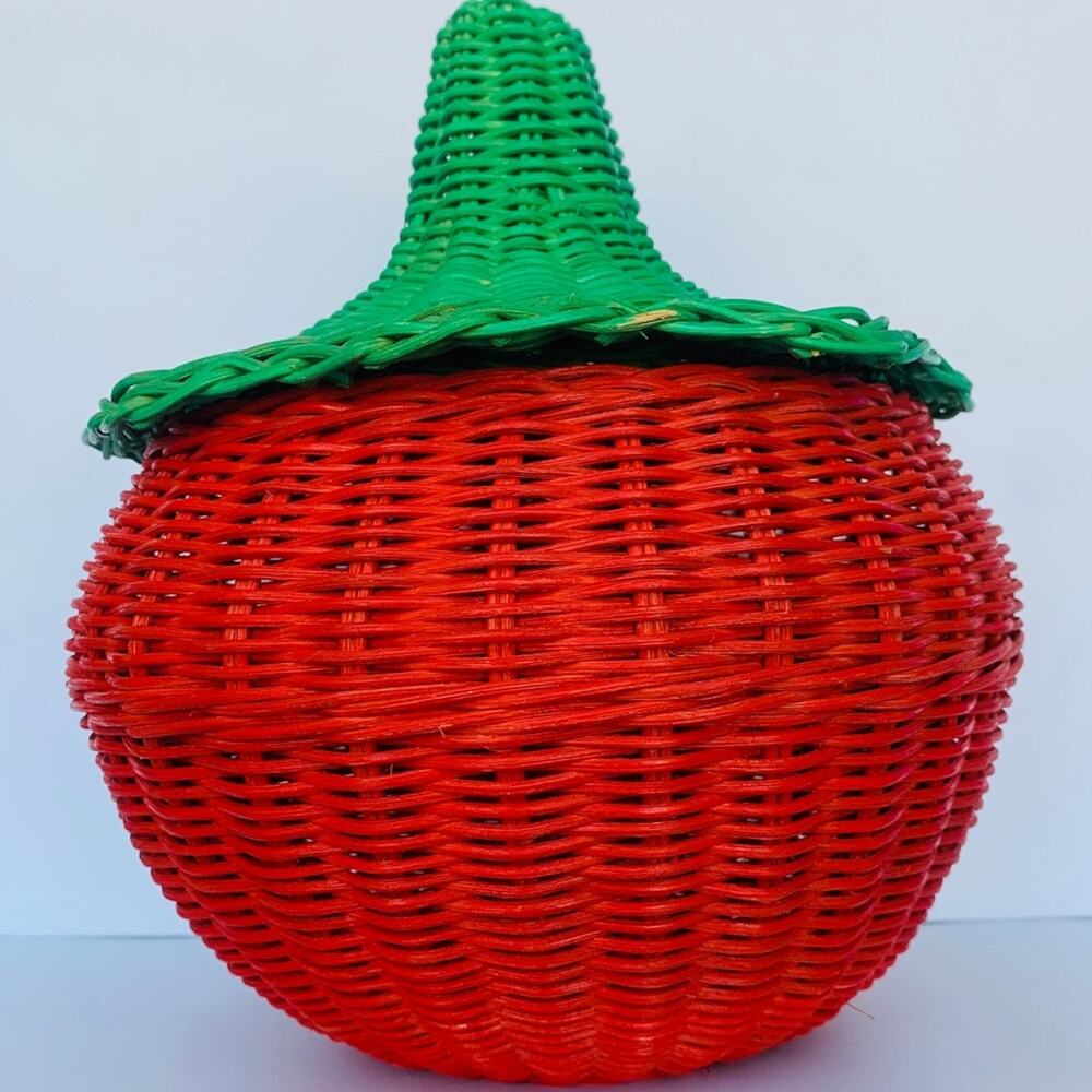 Vintage Wicker Pumpkin With Lid